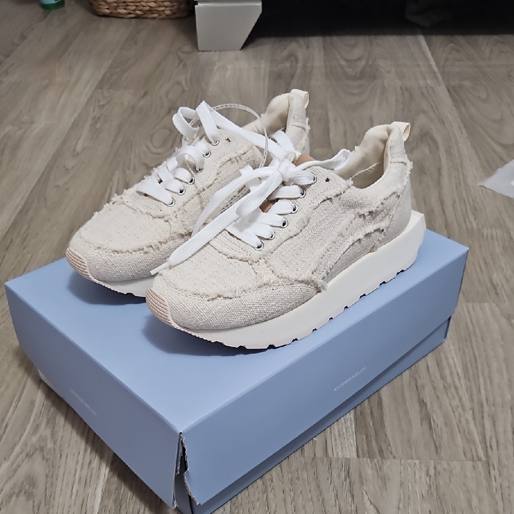 ANTONIO MELANI Beige Canvas Lace-Up Sneakers